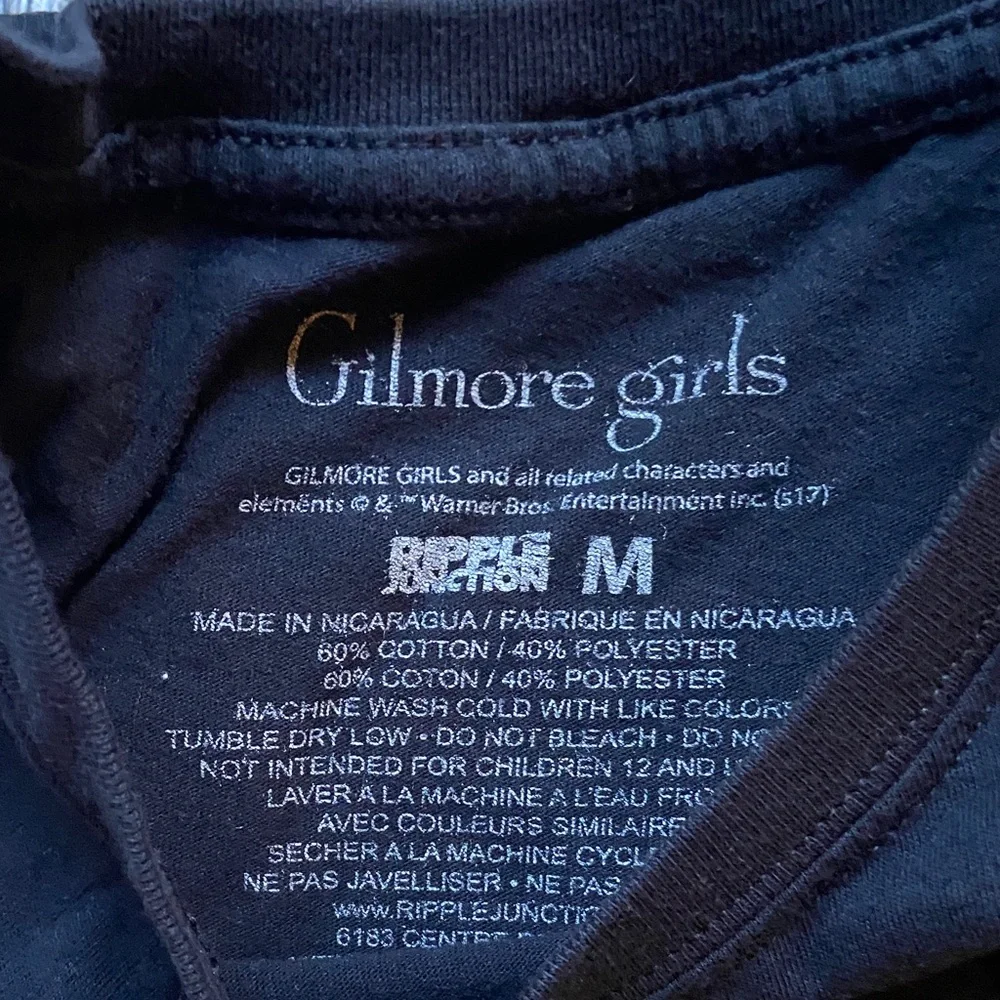 Gilmore Girls Black Tee with Gold Luke's Coffee Shop Design - Picture 2 of 5